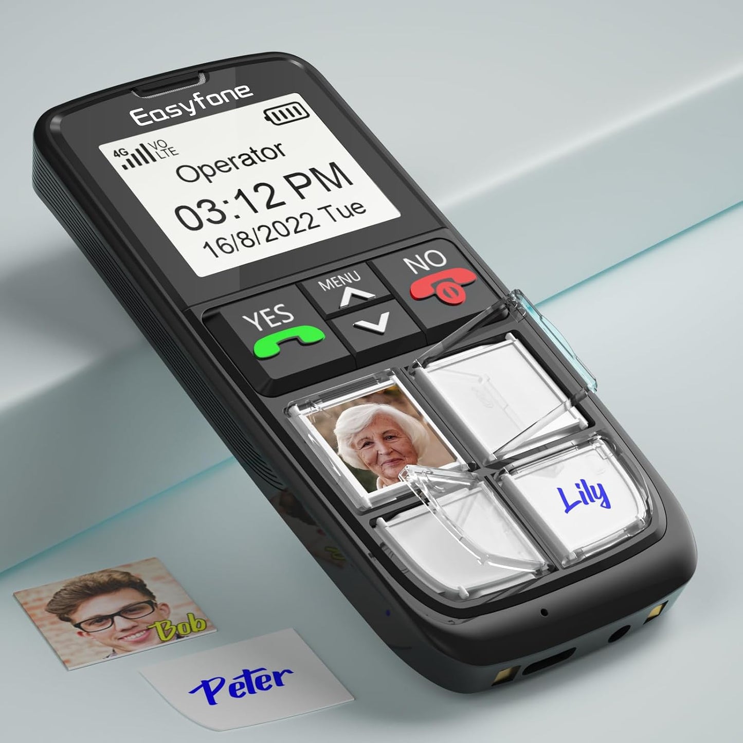 Easyfone Prime-T6 4G Unlocked Easiest-to-Use Cell Phone for Seniors, Black Large Picture Button Mobile Phone with SOS Button and an Easy Charging Dock for Elderly, Dementia, Alzheimer's or Memory Loss