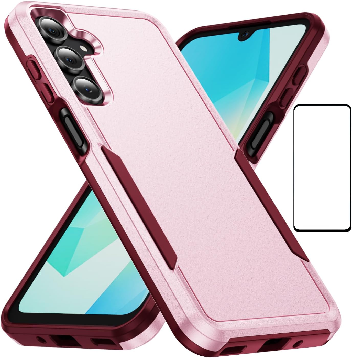 or Samsung Galaxy A17 5G Case with Screen Protector,Slim Fit Bumper Hybrid Heavy Duty Dual Shockproof Armor Rugged Protection Defender Back Cover Protective Phone Case for Samsung A17 5G (Pink)