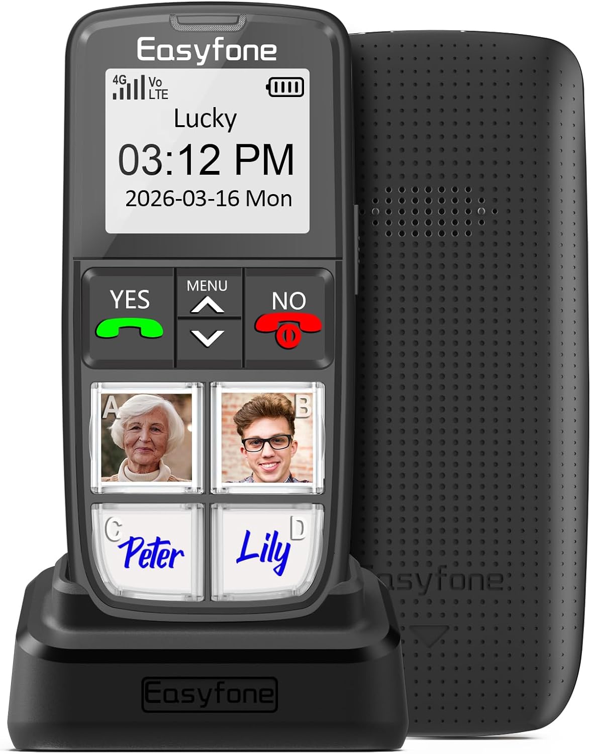 Easyfone Prime-T6 4G Unlocked Easiest-to-Use Cell Phone for Seniors, Black Large Picture Button Mobile Phone with SOS Button and an Easy Charging Dock for Elderly, Dementia, Alzheimer's or Memory Loss