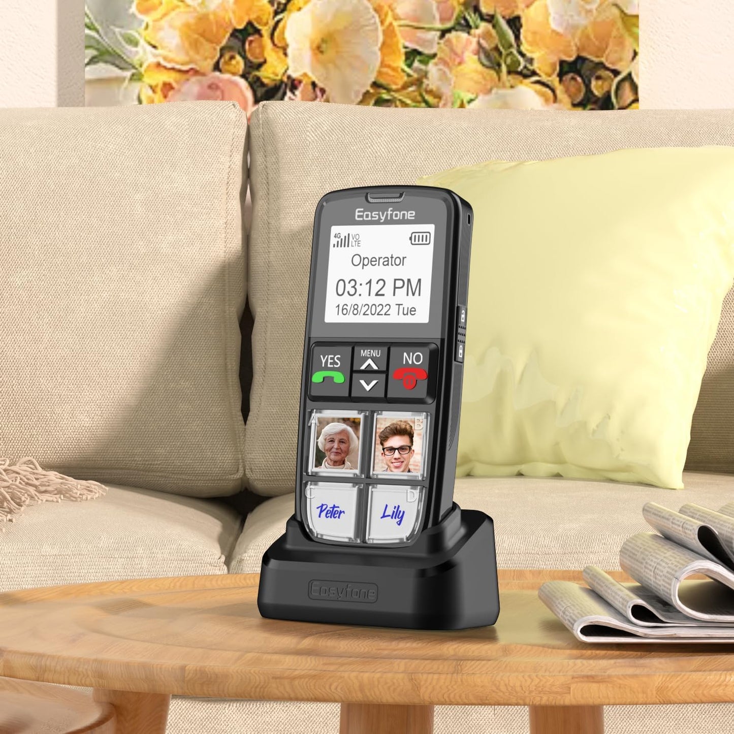 Easyfone Prime-T6 4G Unlocked Easiest-to-Use Cell Phone for Seniors, Black Large Picture Button Mobile Phone with SOS Button and an Easy Charging Dock for Elderly, Dementia, Alzheimer's or Memory Loss