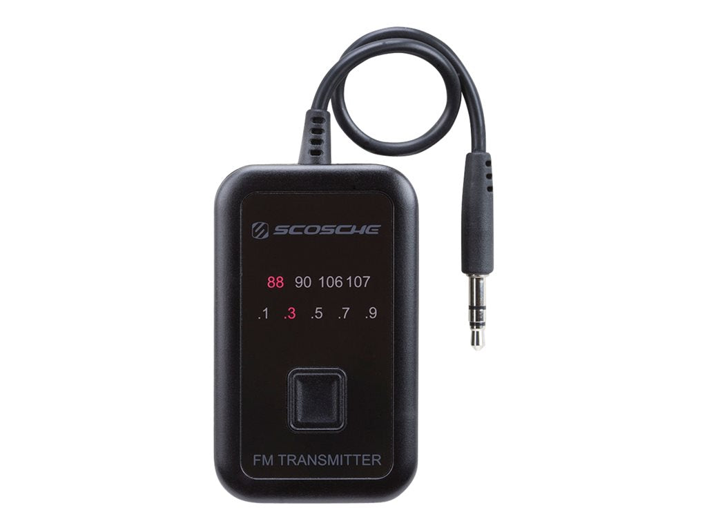 Scosche FM Transmitter Universal with Built-In Auxiliary 3.5mm Cable 20 Frequencies (Requires 2 AAA Batteries not included)