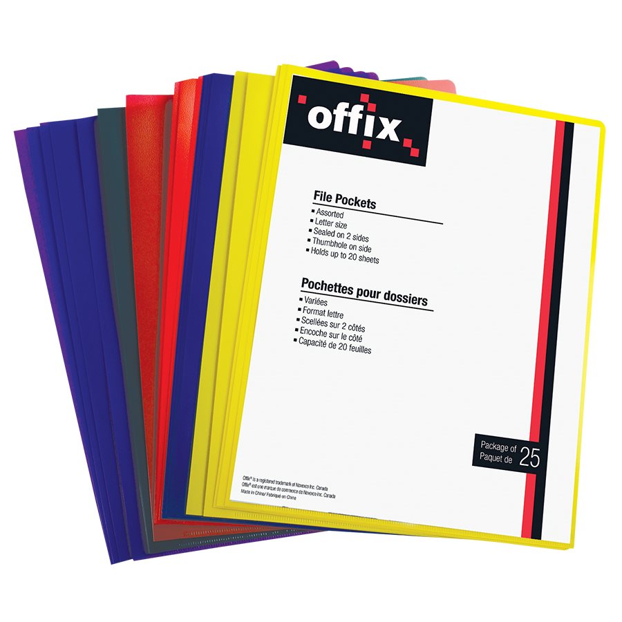 Offix® File Pockets - Letter - Assorted - 25Pk