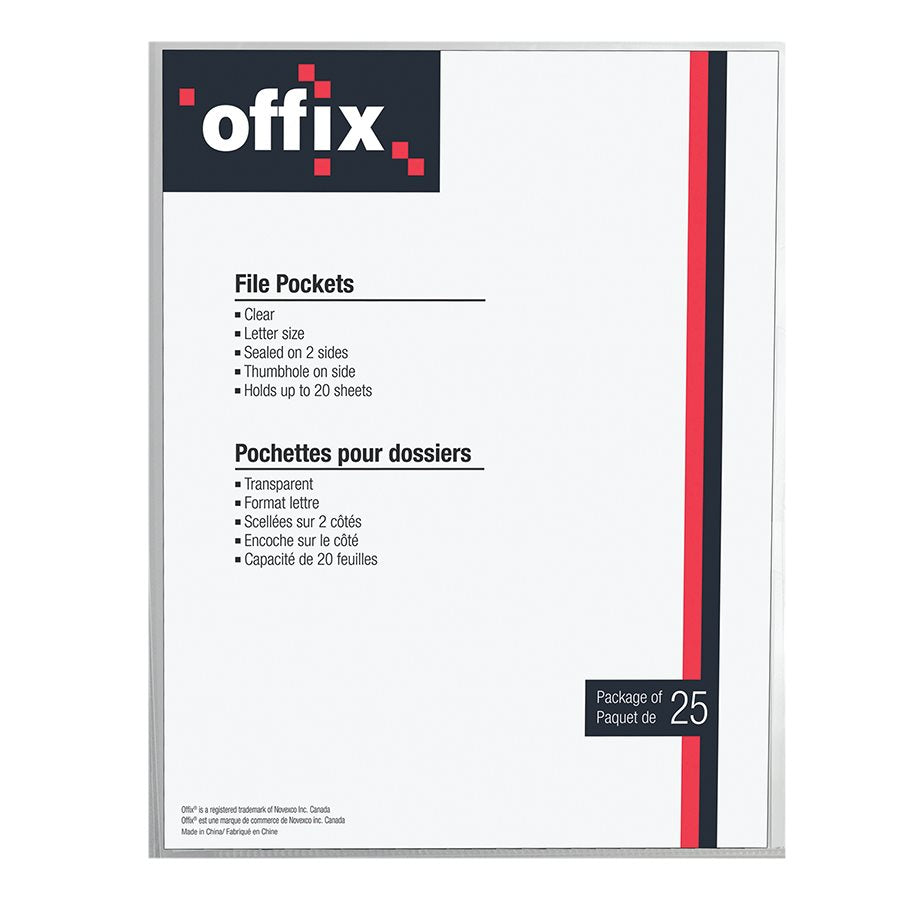 Offix® File Pockets - Letter - Clear - 25Pk