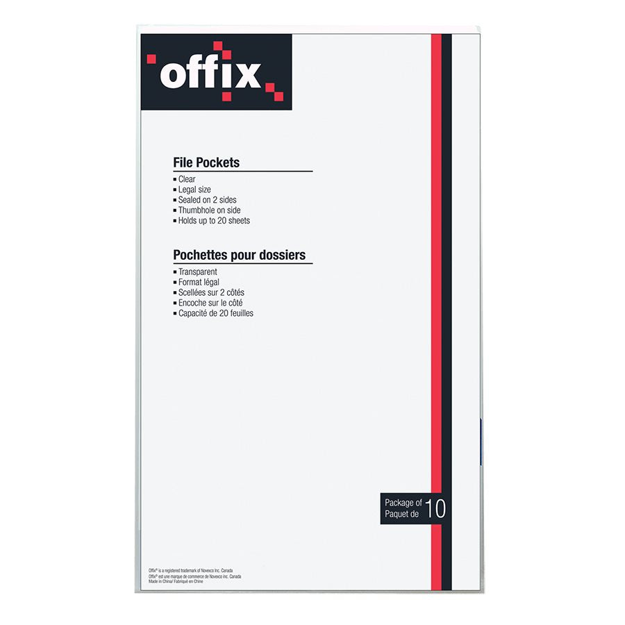 Offix® File Pockets - Legal - Clear - 10Pk