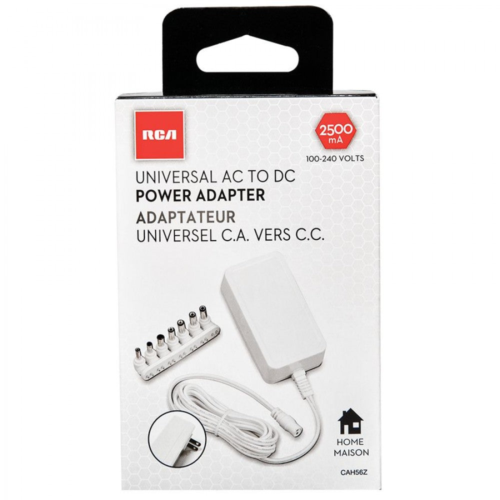 RCA 2500mA Universal AC to DC Power Adapter - White