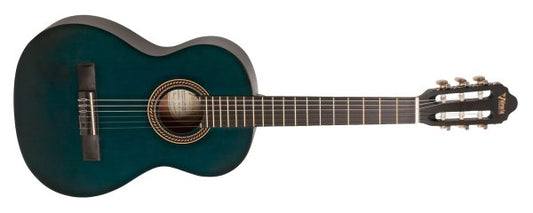 Valencia 200 Series 3/4 Classical Acoustic Guitar, Transparent Blue Satin