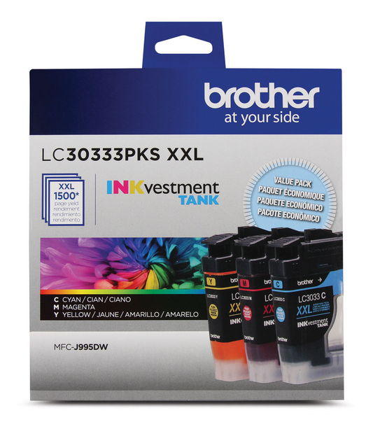 Brother LC30333PKS Genuine Super High-Yield 3-Pack Colour INKvestment Tank Ink Cartridges