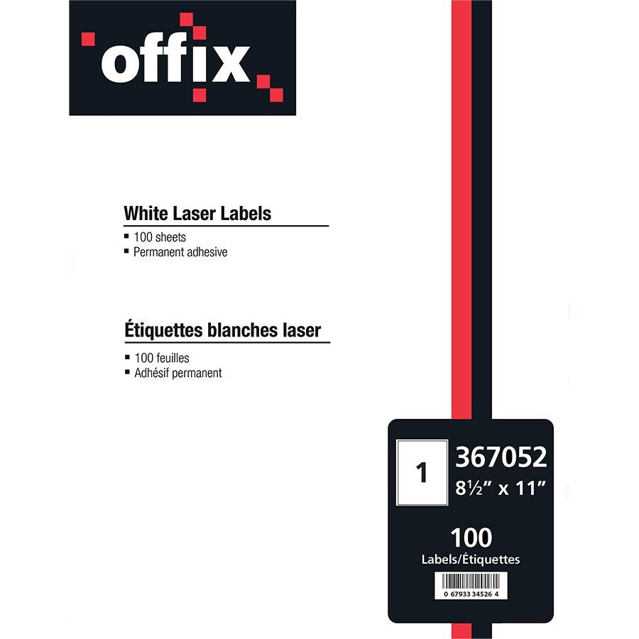 Offix® White Labels 8-1/2 x 11" (100 Labels)