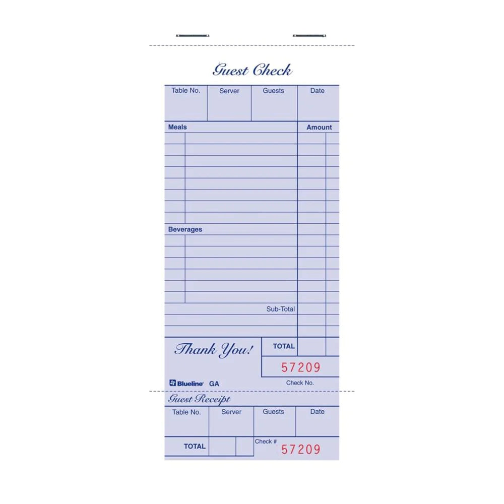 Blueline® Restaurant Invoices with Stub