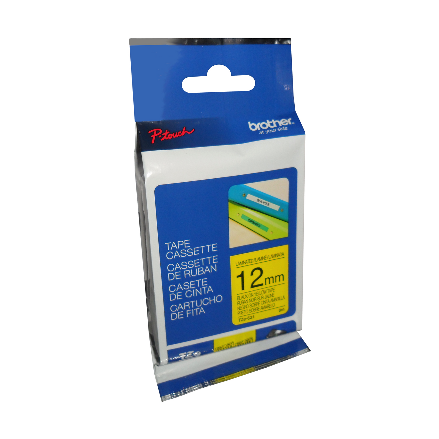 Brother Genuine TZe631 Black on Yellow Laminated Tape for P-touch Label Makers, 12 mm wide x 8 m long